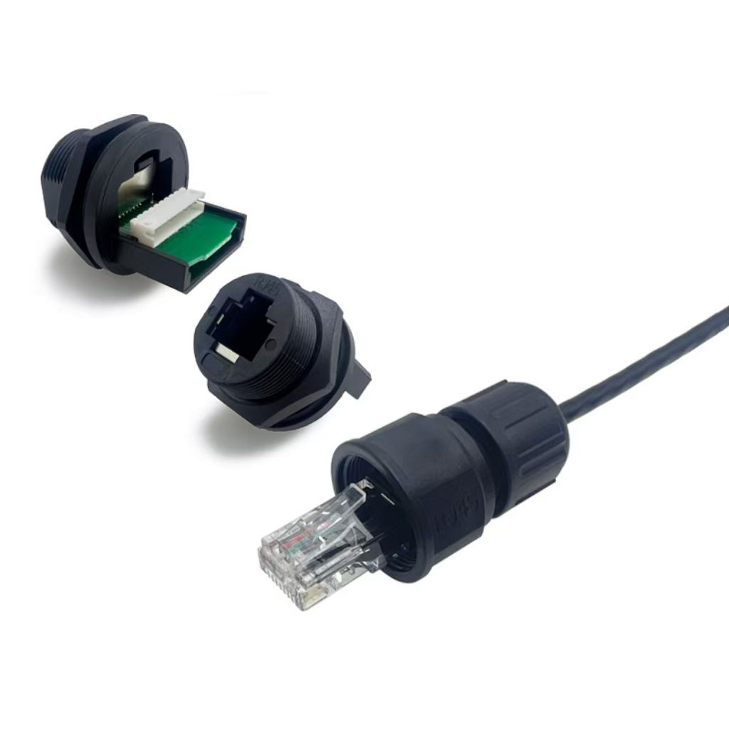 Ethernet Rj45 Connector Waterproof Rj45 Network Connector CAT5e CAT6a Female Panel Mount Sockets