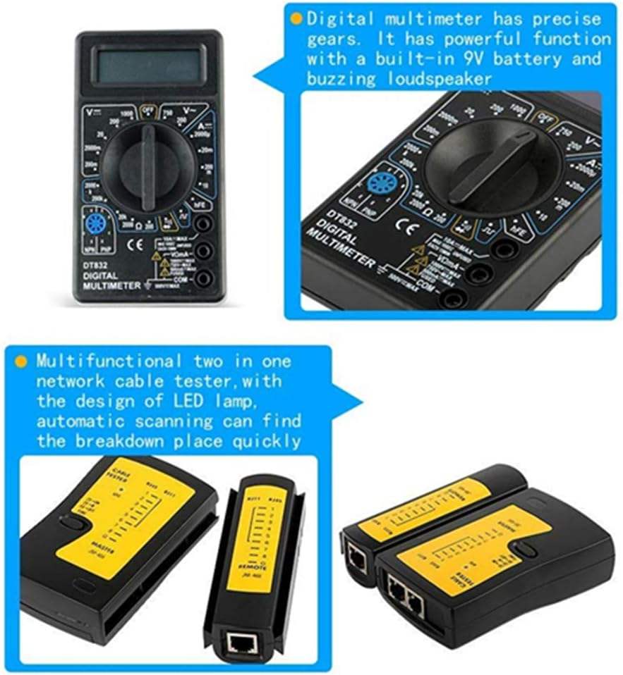 11 in 1 Hardware Tool Set Including Cable Tester Wire Crimper Cat6 Cat5e RJ45 Crimp Network Tool
