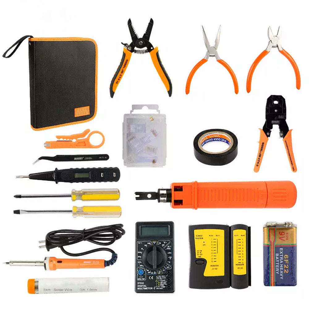 11 in 1 Hardware Tool Set Including Cable Tester Wire Crimper Cat6 Cat5e RJ45 Crimp Network Tool